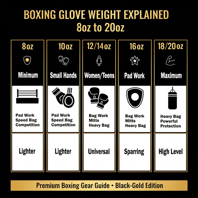 How to Choose the Perfect Boxing Glove Size 2 Boxing Glove Size Comparison Chart (Black–Gold Edition)