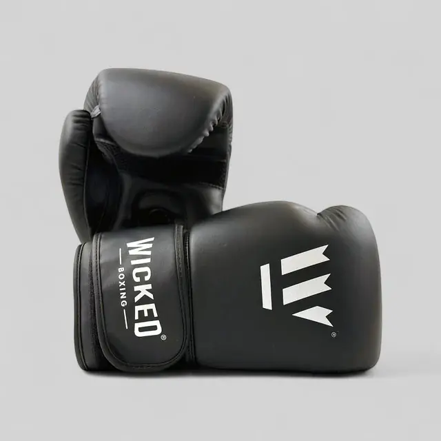 Wicked Black Synthetic Boxing Gloves Front View