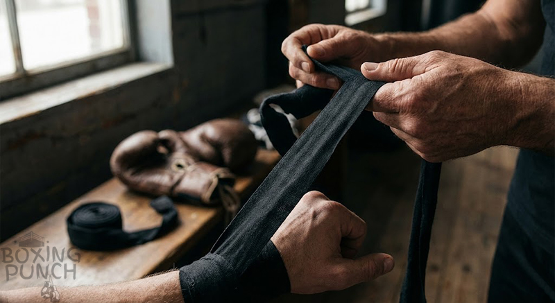 How to Wrap Your Hands Properly for Boxing 1 Close-up photo of an athlete demonstrating How to Wrap Your Hands Properly for Boxing by securing the thumb and wrist with 180-inch Mexican style wraps.